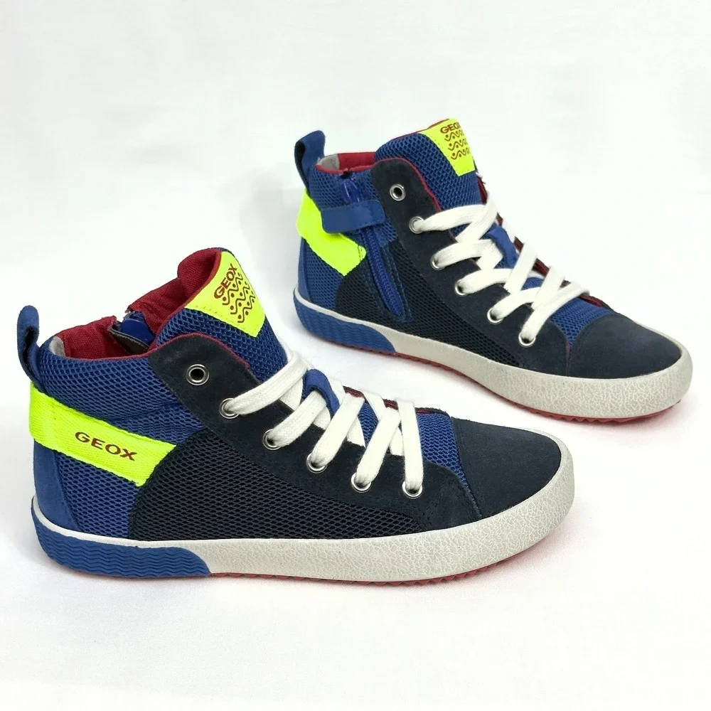 GEOX J ALONISSO B. H - Mesh+Suede Youth Boys‎ Shoes Navy/Fluo Yellow US 1/ EU 32